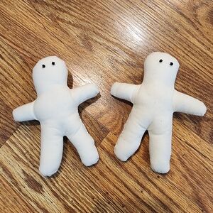 Set of 2 Vintage Unfinished Muslin Fabric Plush Ragg Dolls With Beaded Eyes 5.5"